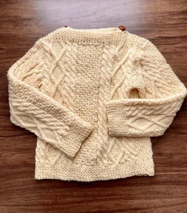 Vtg. Girls Cable Knit Wool Irish Sweater With Boat neck Cream Size small - Picture 1 of 9