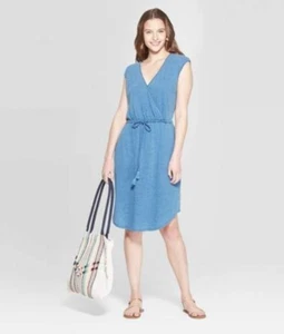 Damen M Mini Flügelärmel Kordelzug Taille Kleid Indigo Blau Universal Faden Neu mit Etikett - Bild 1 von 1