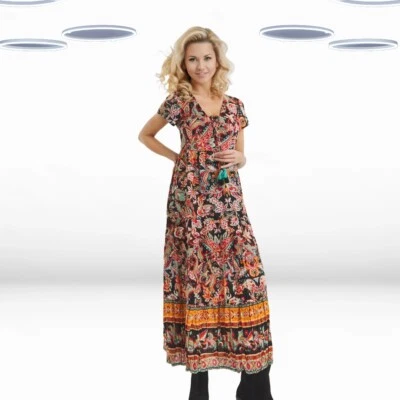 Maxi Vestido Para Mujer Ex Joe Browns Manga Corta Estampado Borde Algodón en Multi Foto 1 de 4