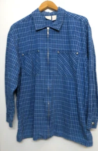 Cherokee Shirt Womens 1X Blue Plaid Full Zip Blue Plaid 100% Cotton Top - Picture 1 of 14