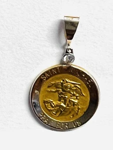 14K Solid Yellow Gold Saint Michael Diamond Pendant…RaRe - Picture 1 of 12