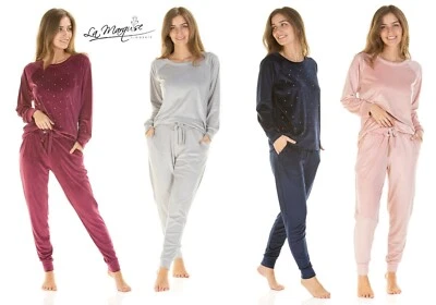 LA MARQUISE LADIES LA MARQIUSE ULTRASOFT VELOUR LOUNGEWEAR DIAMOND PYJAMAS s/-xl 57291/2