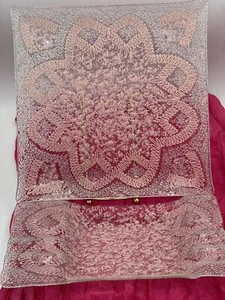 2 Piece Clear Glass Pink Textured Embossed Decorative Plates Trays - Picture 1 of 12