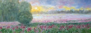 Dipinto a mano Olio su tela ORIGINALE Natura Paesaggio Fiori Alba Idea Regalo - Foto 1 di 1