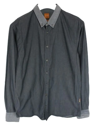HUGO BOSS EdipoE Slim Fit Shirt Men's LARGE Melange Pattern Button Down Dark - Image 1 of 4