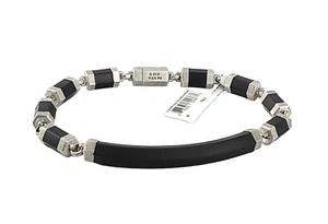 DAVID YURMAN STERLING SILVE & BLACK RUBBER HEX 7 mm BRACELET sz M NEW BOX 49B - Picture 1 of 6