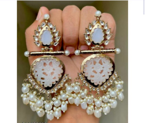 Ethnic Indian Designer Gold Plated Pearls Kundan Fashionable Earrings