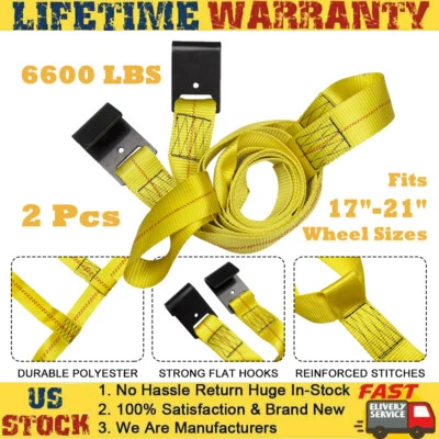 2x Car Tire Dolly Basket Straps Wheel Net Set Flat Hook Fit For 17"-21" 6600 LBS - Image 1 of 4
