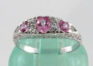 9K 9CT WHITE GOLD PINK SAPPHIRE DIAMOND BAND ETERNITY RING FREE SIZING - Picture 1 of 5