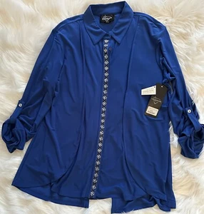 Ladies Tango Mango Party Holiday Blue Swarovski Crystals Blouse -Size Large-NWT - Picture 1 of 3