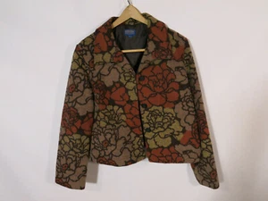 Pendleton Floral Print Multicolor Brown Orange Yellow Button Womens Jacket L EUC - Picture 1 of 8