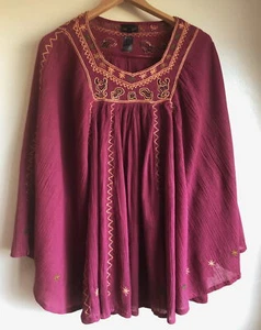 Topshop purple Poncho Boho Cape Cotton Festival Embroidery - Picture 1 of 6