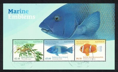 AUSTRALIA 2024 MARINE EMBLEMS PART I SOUVENIR SHEET OF 3 STAMPS IN FINE USED - Image 1 of 4