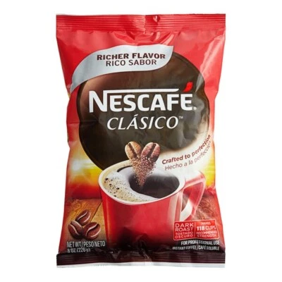 NESCAFÉ Nescafe Clasico Dark Roast Instant Coffee, 8 oz Pouch Case of 12