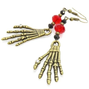 Spooky Halloween Skeleton Hands and Glass Bead Earrings By SoniaMcD - Picture 1 of 16