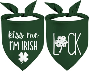 St. Patrick'S Day Dog Bandanas, Kiss Me I'M Irish Double Sided 2 Pack Holiday Pu - Picture 1 of 7