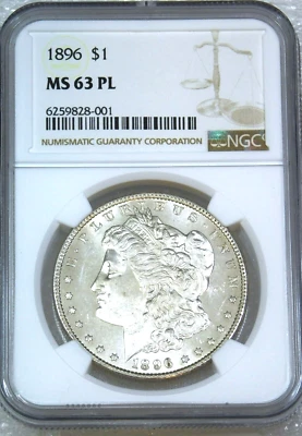 1896 Morgan Silver Dollar NGC MS63PL White Proof-like Just Graded #GE924 - Image 1 of 4