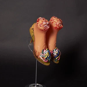 1950s Clear Satin Colorful Bow Slingback Heels Shoes - Picture 1 of 4