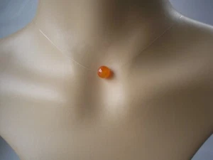  Single Carnelian Agate Gemstone Ball Floating Illusion Necklace Chakra - Picture 1 of 9