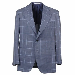 Orazio Luciano Medium Blue Check Extrafine Wool Suit 41-42 Short Custom - Picture 1 of 12