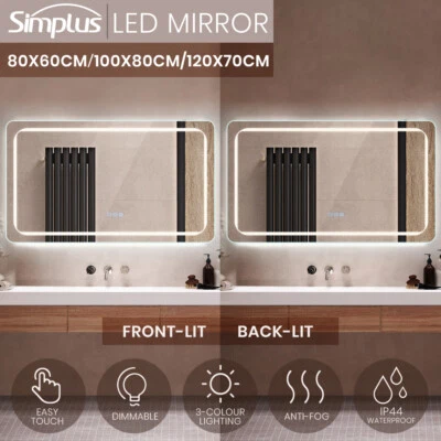 Simplus LED Wall Rectangular Mirror Anti-fog Bathroom Mirrors Large Makeup Light - image 1 of 4