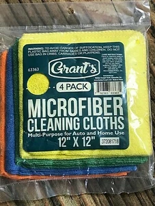GRANT'S 4 PACK 12"X12" MICROFIBER CLEANING CLOTHS NEW IN ORIGINAL PACKAGE - Picture 1 of 6