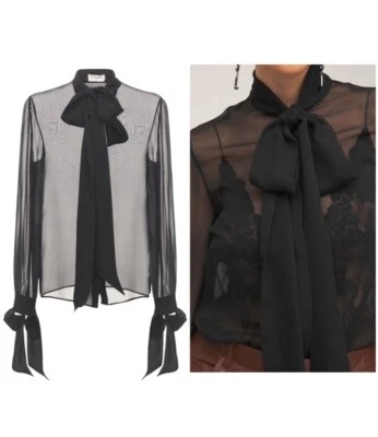 Blusa transparente hecha a medida para mujer con lazo y corbata en el cuello falso nueva Plus 1X-10X L932 Foto 1 de 3