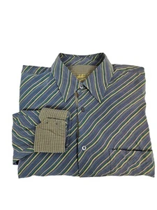 Bugatchi Uomo Gray & Yellow Diagonal Striped Button Down Shirt Size XL Men C50 - Picture 1 of 13