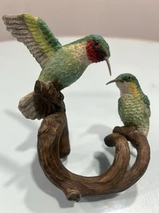 Pair Of Hummingbirds Perched On A Branch Figurine Delicate Exquisite Details - Picture 1 of 10