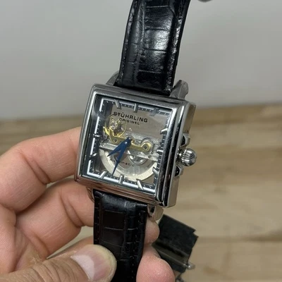 Stuhrling 原装 ST-90050 男式自动骨架手表 罕见 方形 用于零件 — 第 1/4 张图片