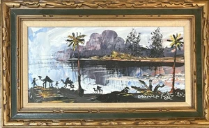 Morris Katz Original Gemälde auf Karton "Kamele am Fluss" - Bild 1 von 5