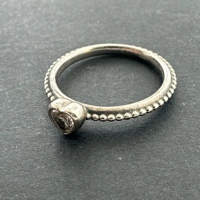 Anel Pandora prata esterlina 925 designer assinado CZ pulseira de coração tamanho 5,25 - Imagem 1 de 4