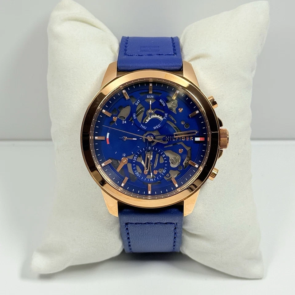 Tommy Hilfiger Henry 1710475 Blue Dial Blue Leather Strap Men’s Watch - Image 1 of 4