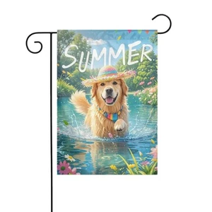 Summer Dog with Colorful Hat Garden Flag, Double Sided Yard Flag Weather Resi... - Picture 1 of 7