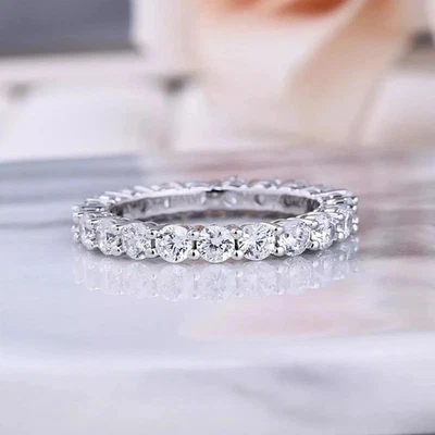 Anillo banda de eternidad propuesta oro blanco 14K sólido diamante natural corte redondo de 4,5 quilates Foto 1 de 4