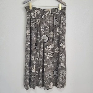 Modiano Skirt Womens 16 Floral Black Brown Vintage 80s A Line Cottage Casual - Picture 1 of 10