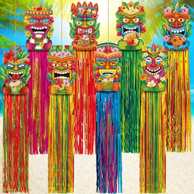 8 Piezas Hawaiano Luau Fiesta Decoración Tiki Tótem Decoraciones Colgantes con Borlas Foto 1 de 4