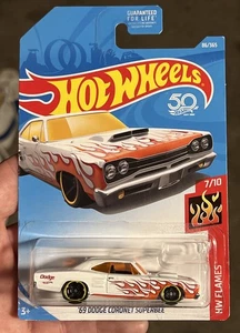 🔥Hot Wheels ~ ‘69 Dodge Coronet Superbee White w/ Flames Variant HW Flames 2018 - Picture 1 of 4