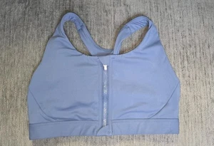 Athleta Ultimate Zip Front Sports Bra Womens M A-C Blue Racerback Logo - Picture 1 of 4