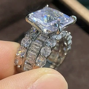 Classical Cubic Zirconia Birthday Women Silver Plated Rings Set Size 6-10 - Picture 1 of 7
