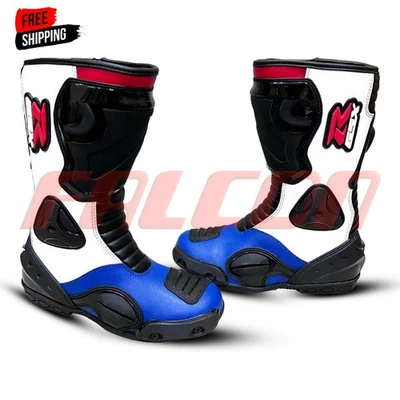 GSXR Suzuki Motorcycle Motorbike Leather Racing Boots Shoes CE Approved All Size - Image 1 of 4