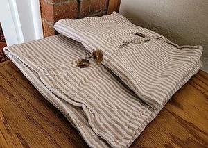 Pottery Barn Standard Pillow Shams Set of 2 Linen Cotton Khaki Tan Stripe Flax - Picture 1 of 11