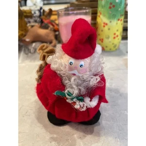 Vintage handgefertigter handbemalter Weihnachtsmann Holzgesicht Filzkörper 4,5 Zoll - Bild 1 von 5