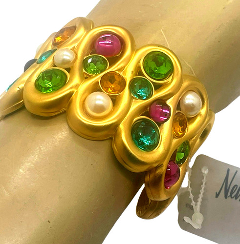 Favoloso Bracciale Ampio Vintage Firmato Givenchy Pietre Multicolore