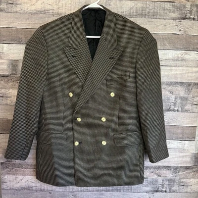 Burberry Houndstooth Double Breasted Sport Coat Mens 42 Gray Wool Business - Image 1 of 4