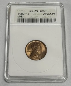 Centavo Lincoln Wheat 1909 VDB centavo ANACS MS 65 rojo - Imagen 1 de 6
