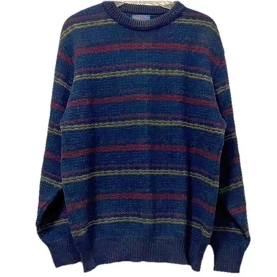 Pendleton Sweater 100% Wool Navy With Stripes Large Grandpa Core Retro VTG - Image 1 of 3