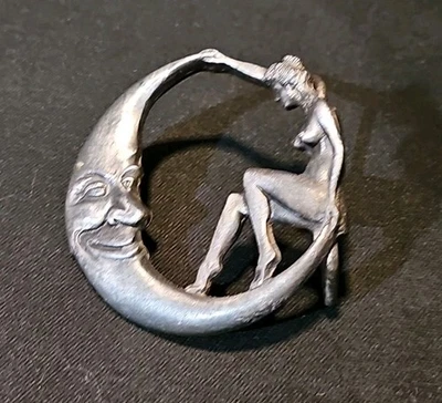 Vintage 1986 Winking Moon and Nude Lady Belt Buckle by Bergamot Brass Works - Image 1 of 4