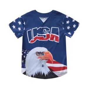 Boys 4th of July American Flag Button Down Shirts USA Baseball Jersey Persona... - Picture 1 of 5