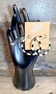 Plunder Dana Earrings - Black and white hoops - Brand new in Box - Picture 1 of 5